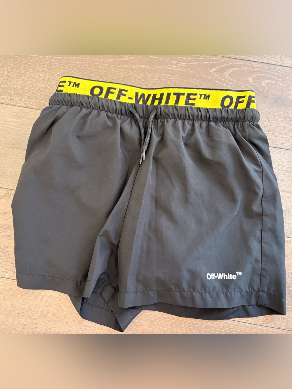 Off-White Kids Black Shorts with Yellow Branded Waistband